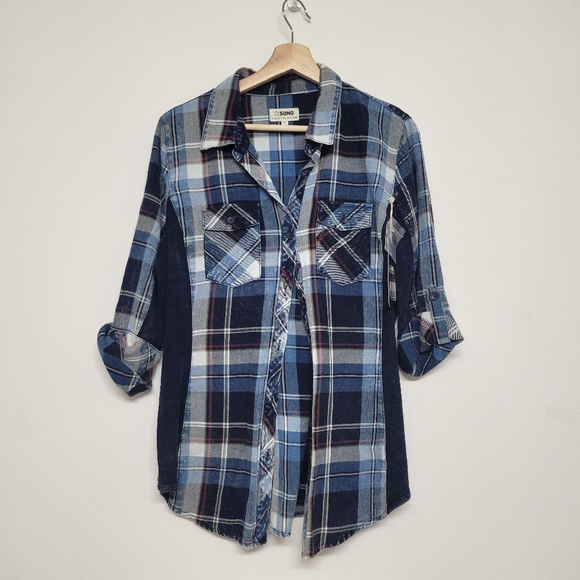 Ci Sono Plaid NORI Blue Plaid Button Down Shirt Nwt - Picture 4 of 12